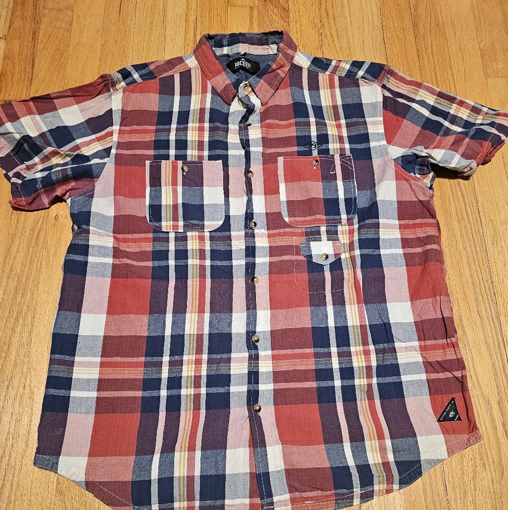 10 Deep Men's Red And Blue Plaid Button Down Shirt